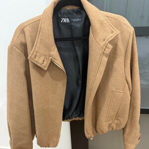 ZARA Womens Tan Brown Beige Short Jacket Size L